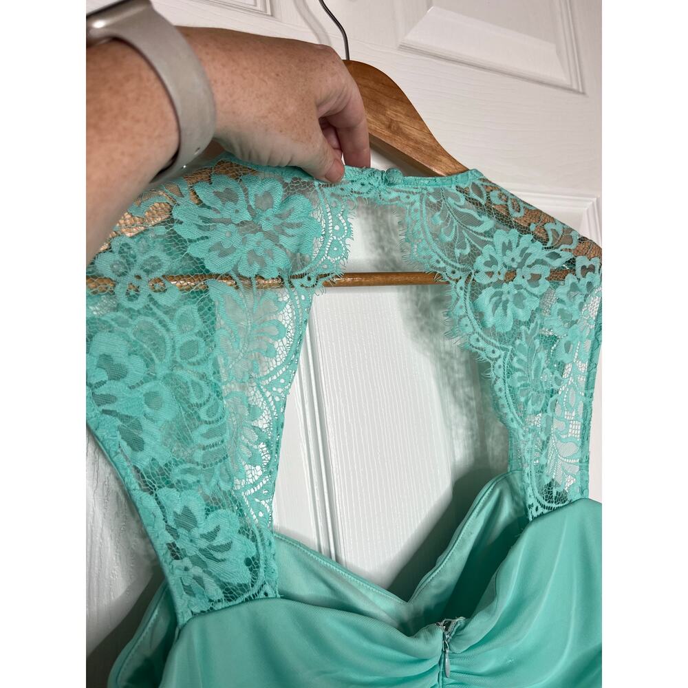 Scarlett Women's Mint Dress Lace Detail Sleeves Pleated Bridesmaid Size 16 - Picture 7 of 15